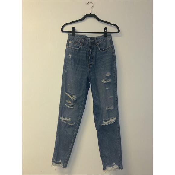 H&M Distressed Light Wash ankle cropped‎ Jeans Ripped Denim Casual Size 4 - Picture 1 of 7